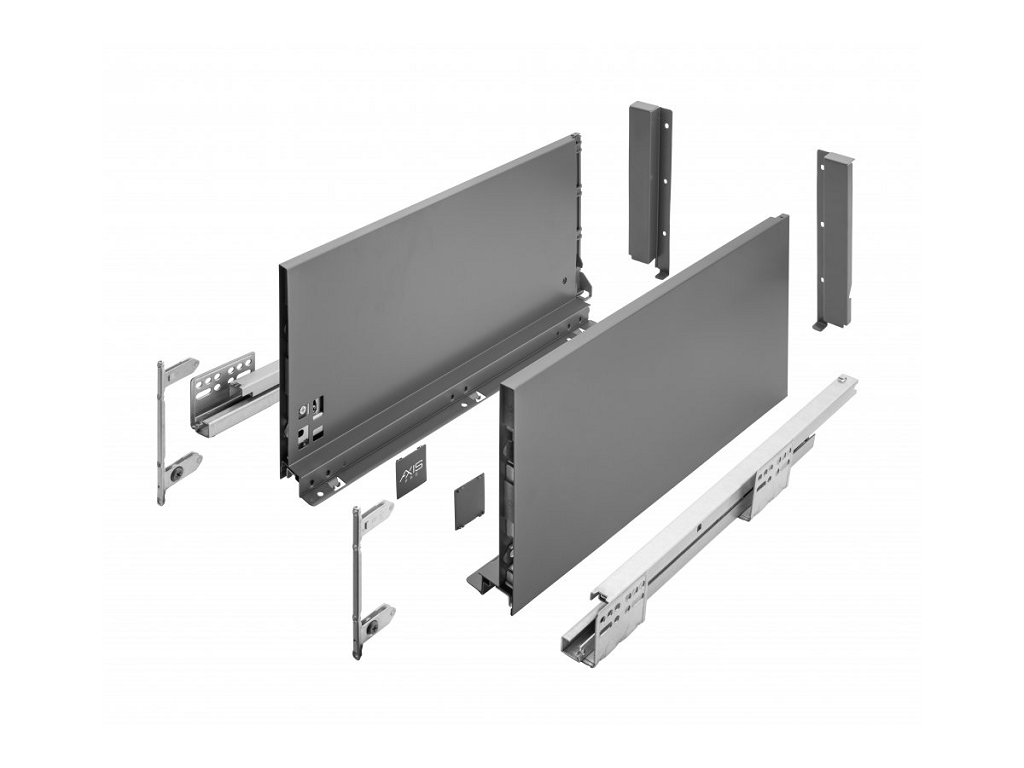 Guide per cassetti Axispro Soft close estrazione totale portata kg.40 con Spondina Antracite D mm.199 varie lunghezze | GTV - immagine 1